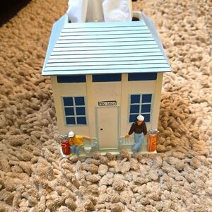 Vintage Golf themed blue white red  tissue box cover golfers clubs cart‎ caddy